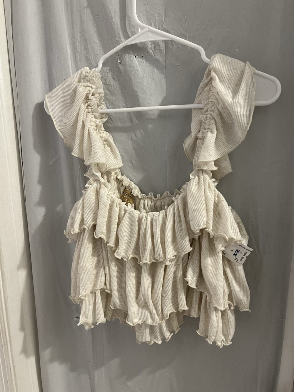 Free-est Beige Mika Crop Top Layered Ruffled Sz L NWT Free People Boho